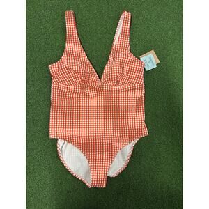 Shade Shore Gingham 1 PC Swimsuit Women size L10-12Red Country Cottage Western